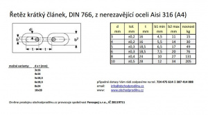 nerezové řetězy, krátký článek řetěz nerez DIN 766