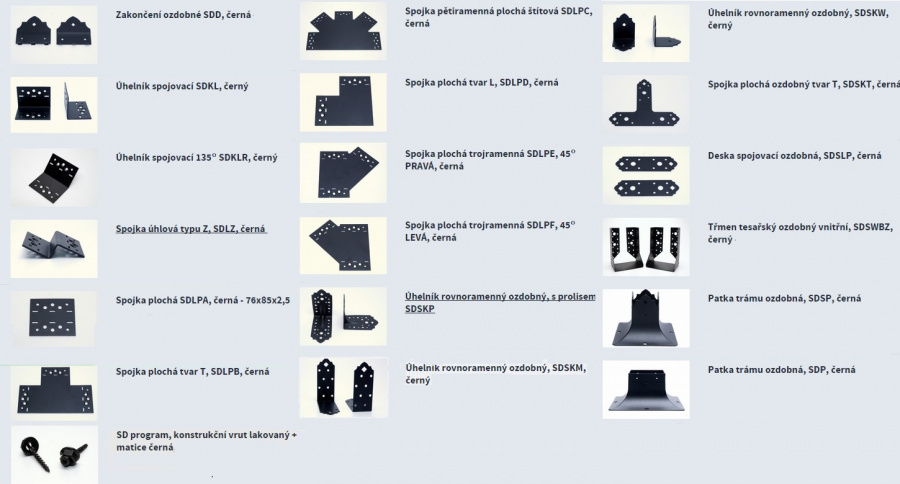 černé tesařské prvky tesařské kotvy, program SD