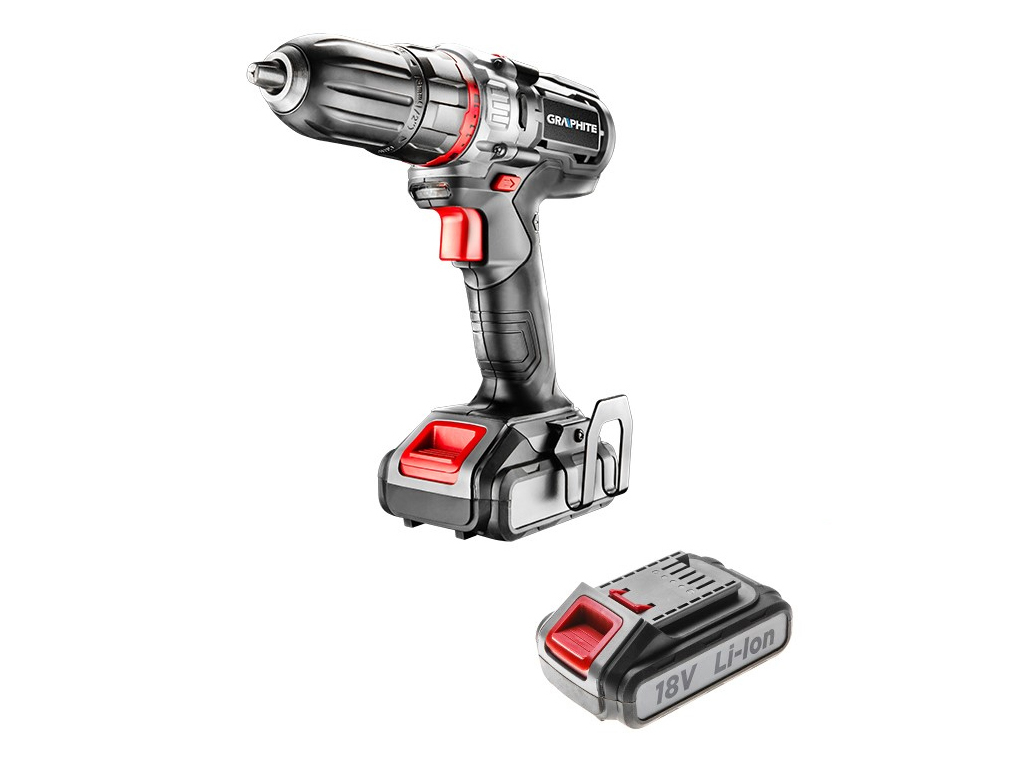 Skrutkovač vŕtací aku 18V, Li-lon/1,5Ah v kufri, Graphite