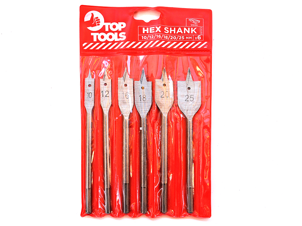 Súprava plochých vrtákov do dreva, 6 dielna, TopTools