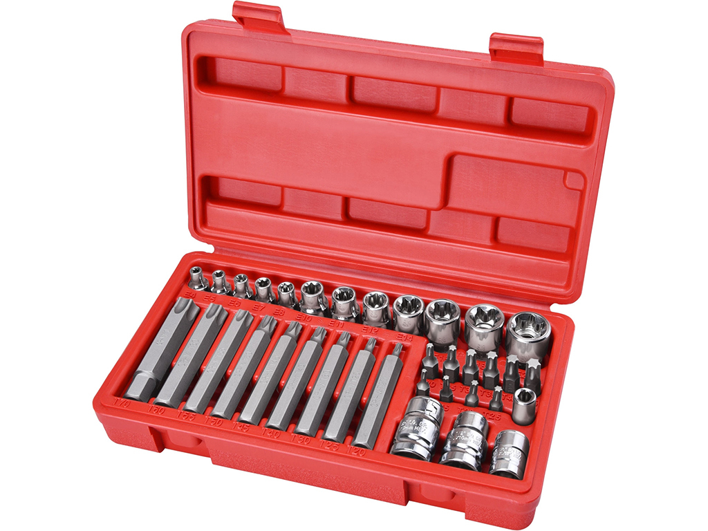 Súprava nástrčných hlavíc a bitov TORX, 1/4", 3/8" a 1/2", 35 dielov, EXTOL PREMIUM