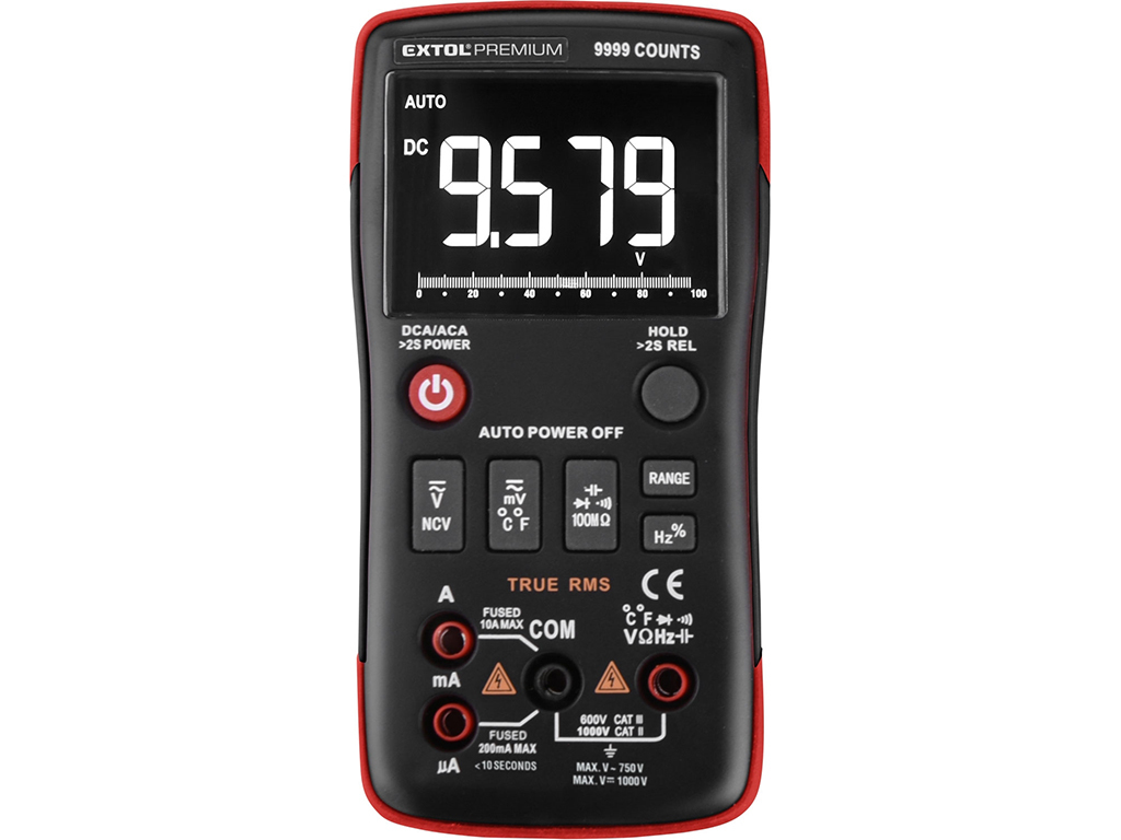 Multimeter digitálny, inverzný displej, s automatickou voľbou rozsahov, EXTOL PREMIUM