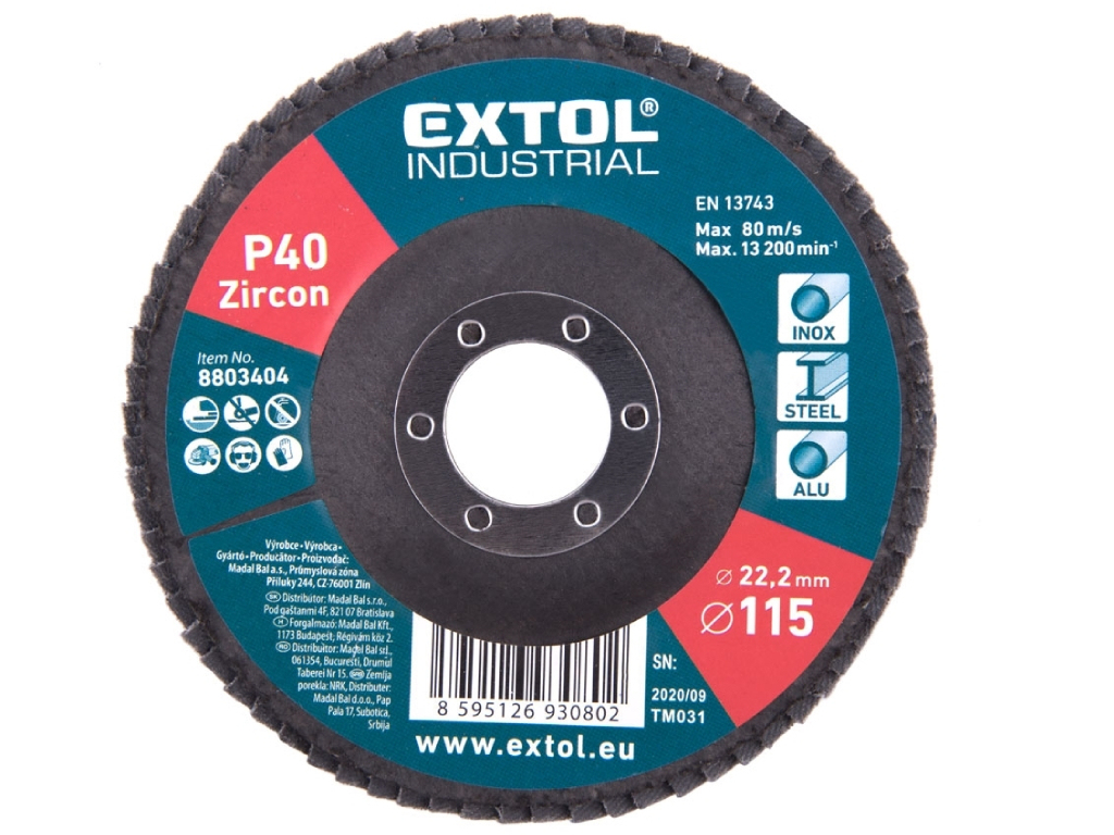 Kotouč lamelový, zirkonový, EXTOL INDUSTRIAL