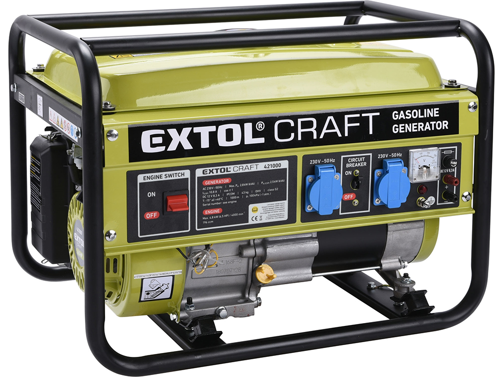 Elektrocentrála benzínová 1f, 6,5 HP/ 2,8 kW, EXTOL CRAFT