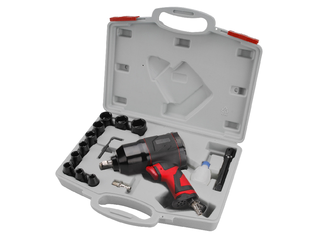 Uťahovák rázový pneumatický, 1/2", 340 Nm, s hlavicami 15 dielov, EXTOL PREMIUM
