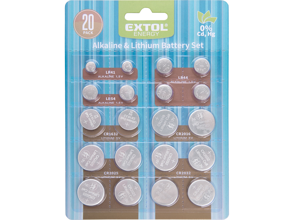 Batérie alkalické a lítiové, sada 20 ks, EXTOL Energy