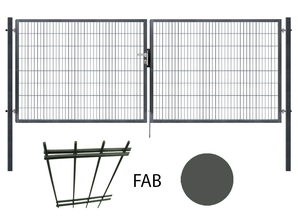 Brána dvojkrídlová, antracit, 2D výplň, FAB, PILOFOR SUPER