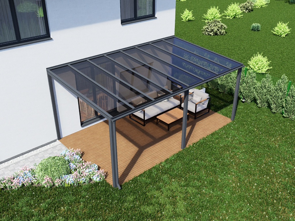Pergola hliníková, kouřové bezpečnostní sklo 8 mm, CRSklo
