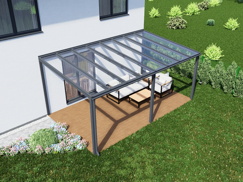 Pergola hliníková, čirý dutinkový polykarbonát 16 mm, CRSklo