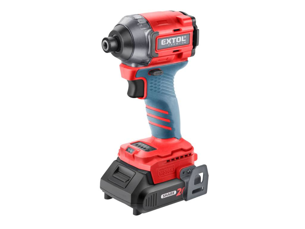 Utahovák rázový, 1/4", 230 Nm, aku BRUSHLESS SHARE20V, EXTOL PREMIUM