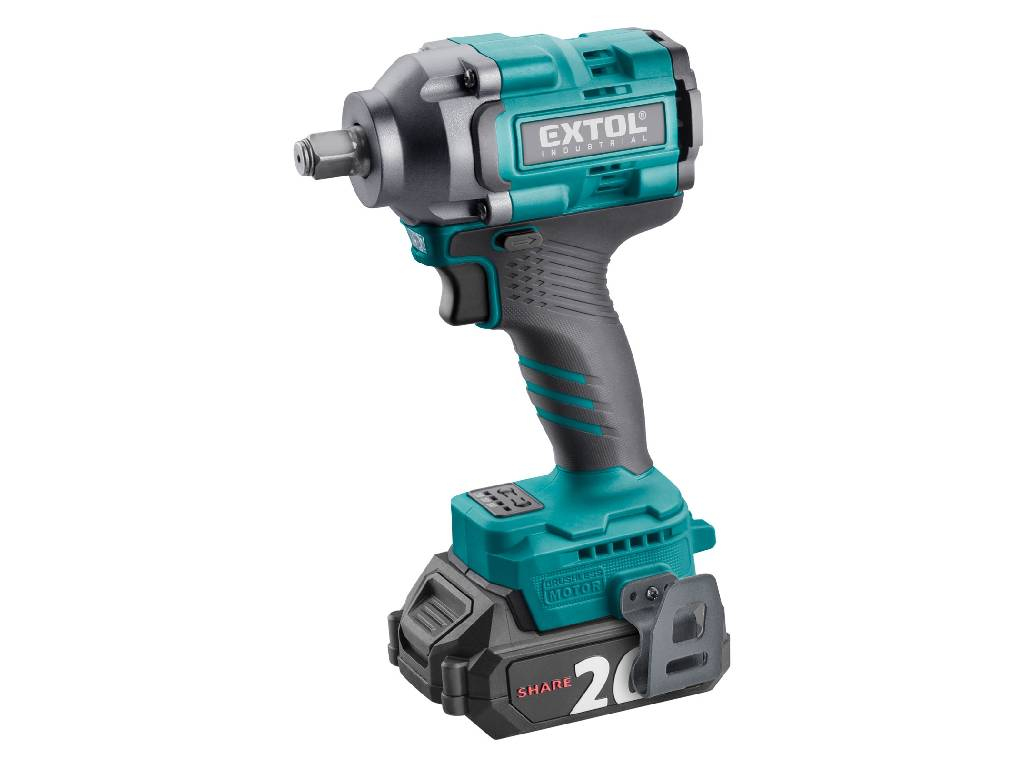Utahovák rázový, 1/2", 500 Nm, aku BRUSHLESS SHARE20V, EXTOL INDUSTRIAL