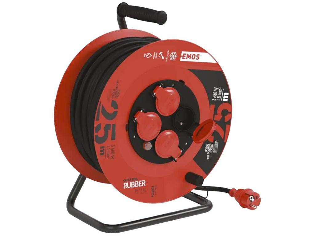 Prodlužovací gumový kabel na bubnu, zimní, 4 zásuvky, EMOS
