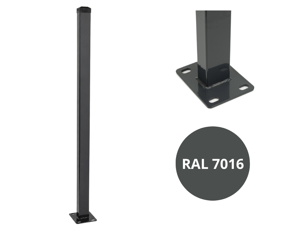 Sloupek plotový s kotevní deskou, 60 x 40 mm, ZN + PVC, antracit