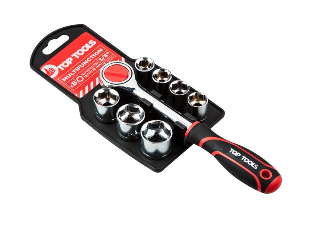 Súprava hlavíc s račňou, 3/8", TopTools