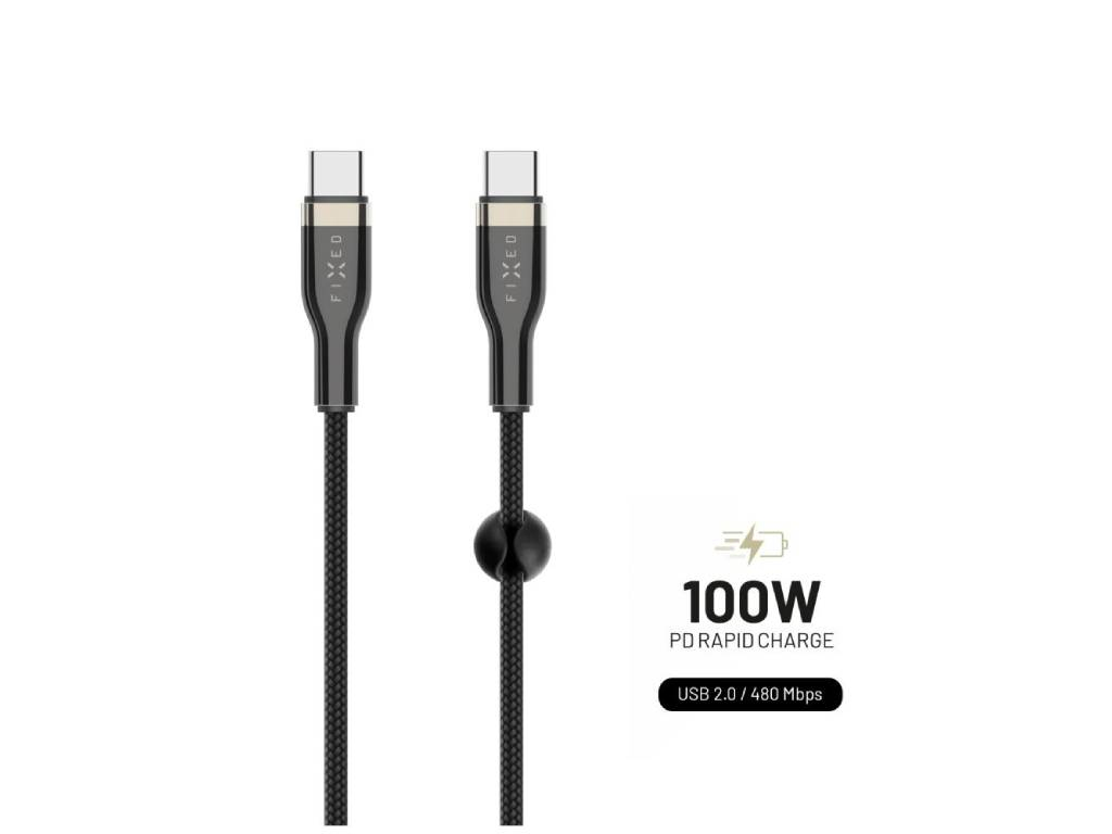 Nabíjecí a datový opletený kabel FIXED s konektory USB-C/USB-C, 100W