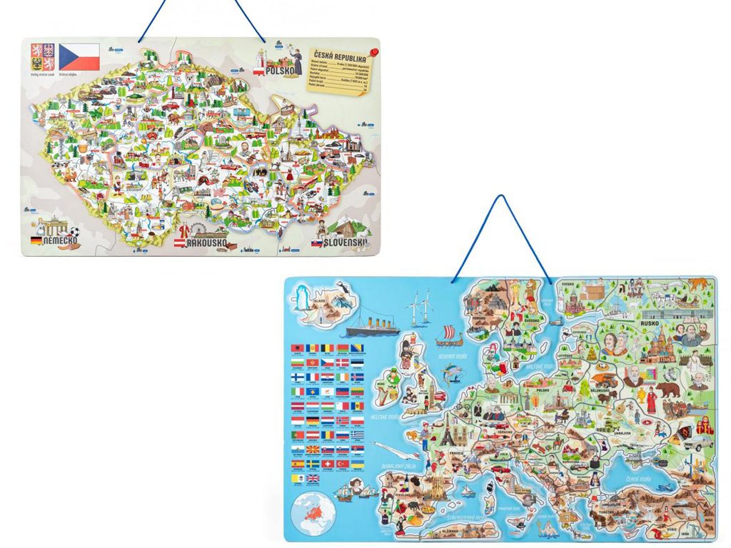 Magnetická mapa s obrázkami a spoločenská hra, 3 v 1