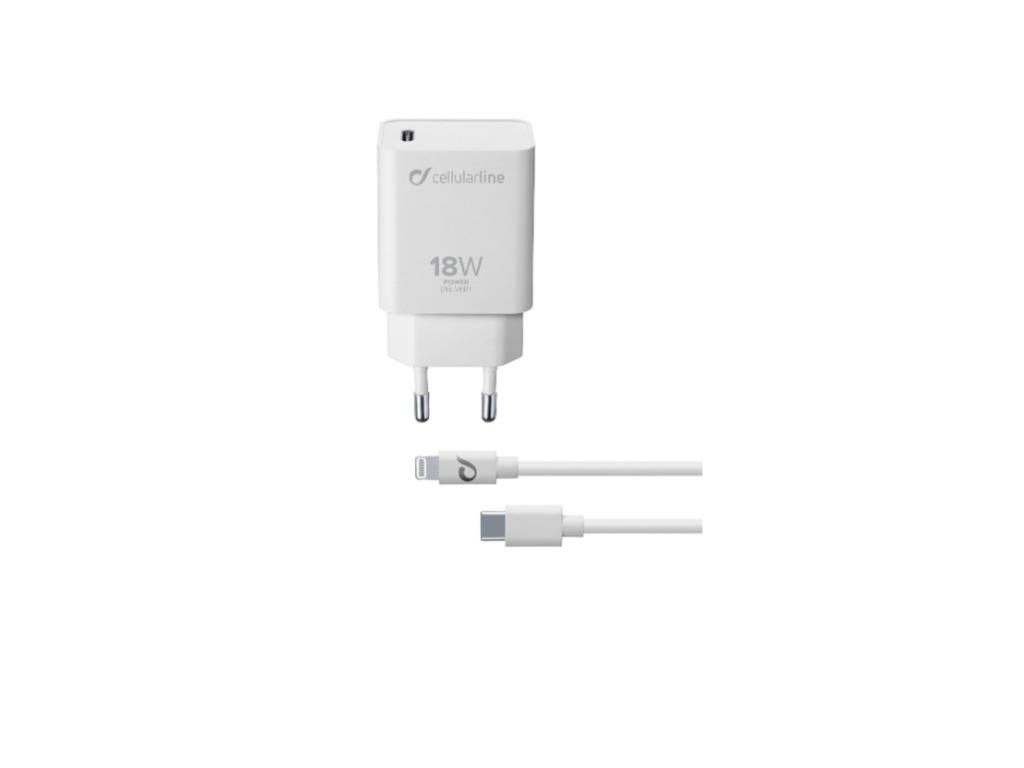 Set nabíjačky Cellularline s USB-C konektorom a Lightning kábla, Power Delivery (PD)