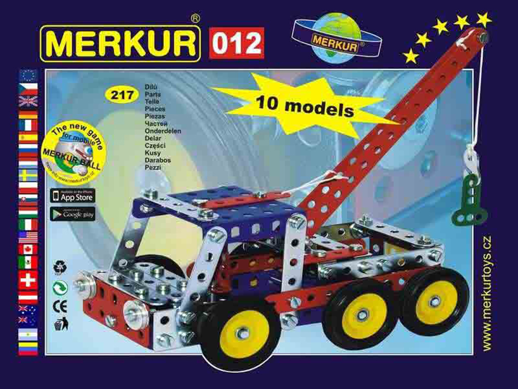 Merkúr stavebnice - 012 Odťahové vozidlo, 217 dielov, 10 modelov