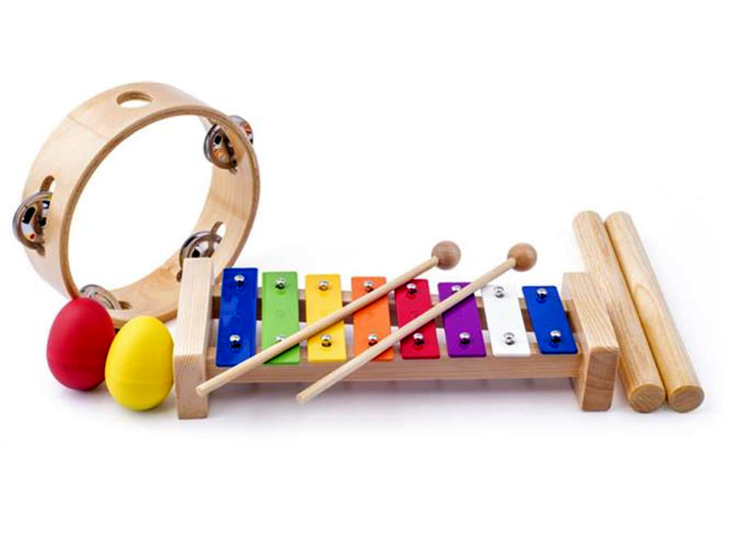 Muzikálny set (xylofón, tamburína, drievka, 2 maracas vajíčka)