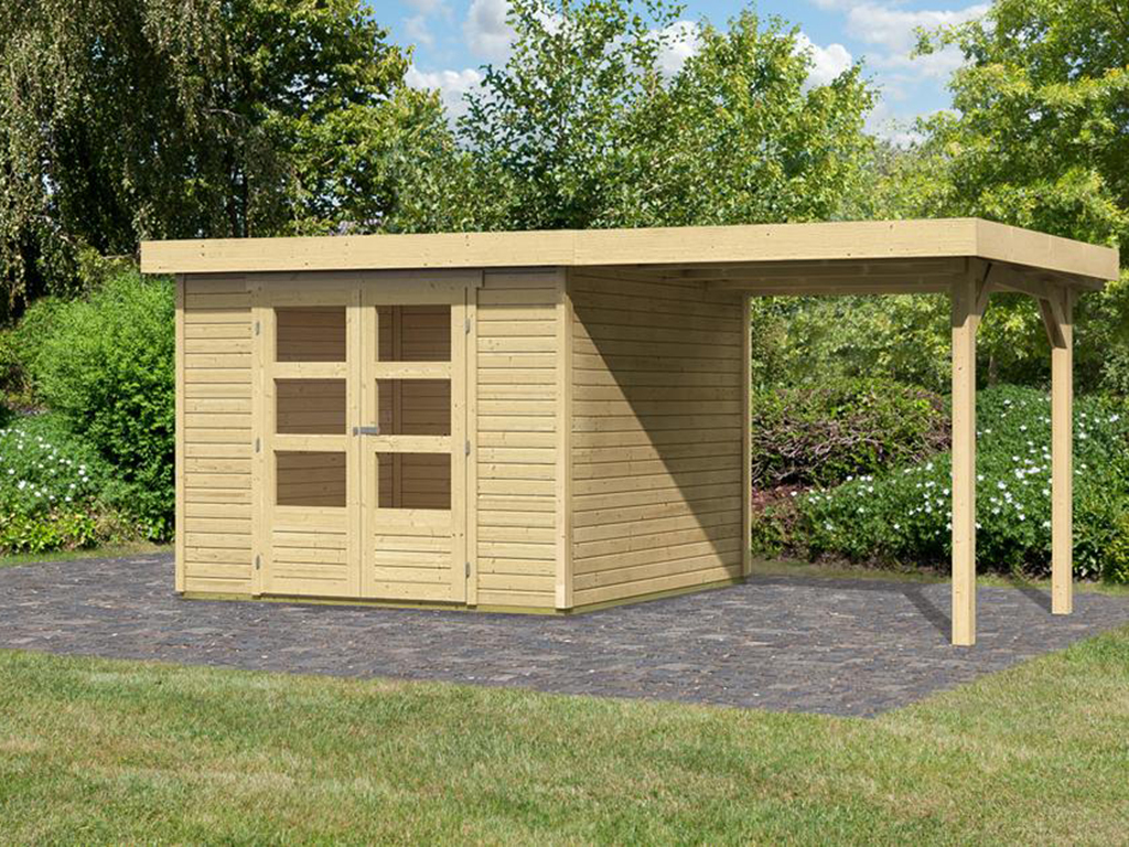 Drevený domček KARIBU ASKOLA 3 + prístavok 240 cm, SET
