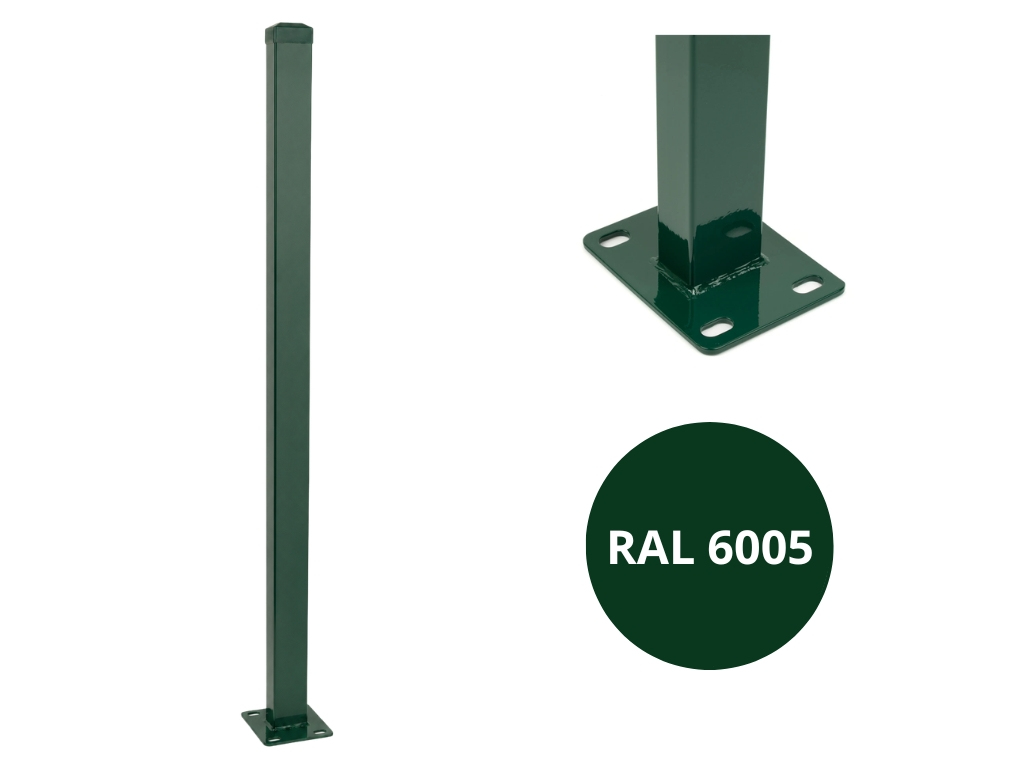 Sloupek plotový s kotevní deskou, 60 x 40 mm, ZN + PVC, zelený