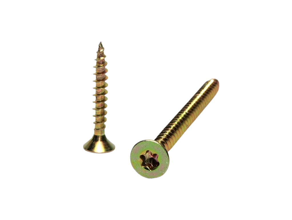 Skrutka do dreva so zapustenou hlavou, TORX, celý závit, žltý zinok
