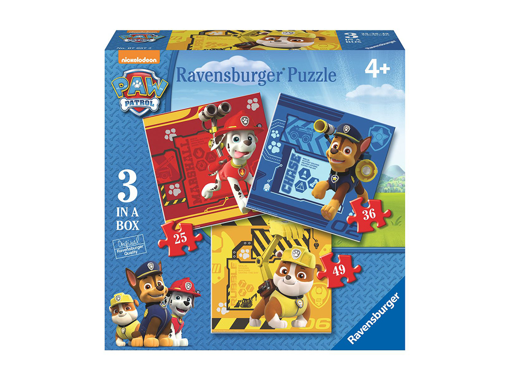 Puzzle Labková Patrola: Rubble, Marshall & Chase 25/36/49 dielikov