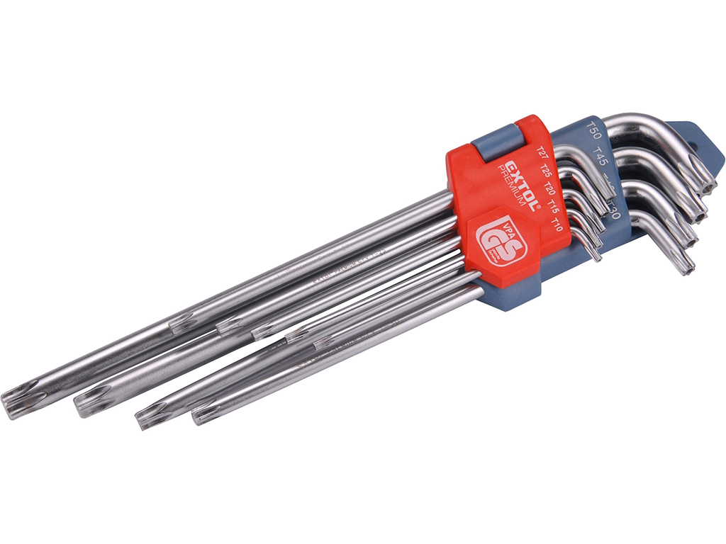 Sada predĺžených TORX kľúčov, T10-50, 9 dielov, EXTOL PREMIUM