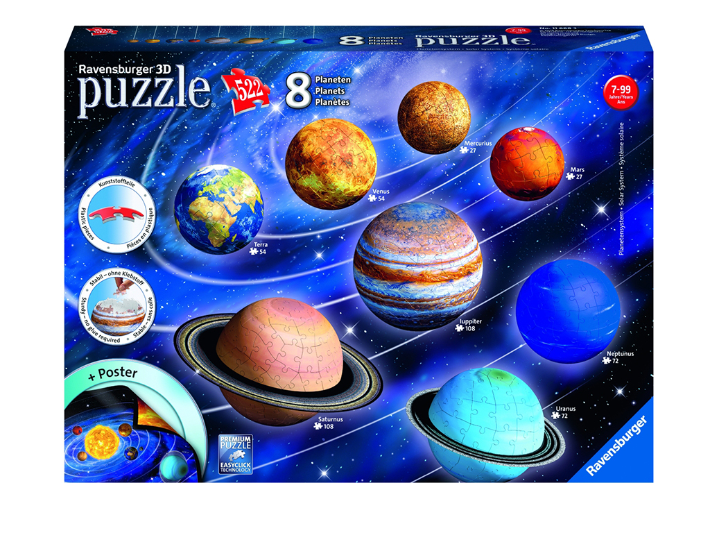 3D puzzle planetárna sústava 522 dielikov