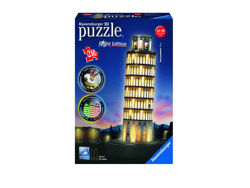 3D puzzle Šikmá veža v Pise, Nočná edícia 216 dielikov