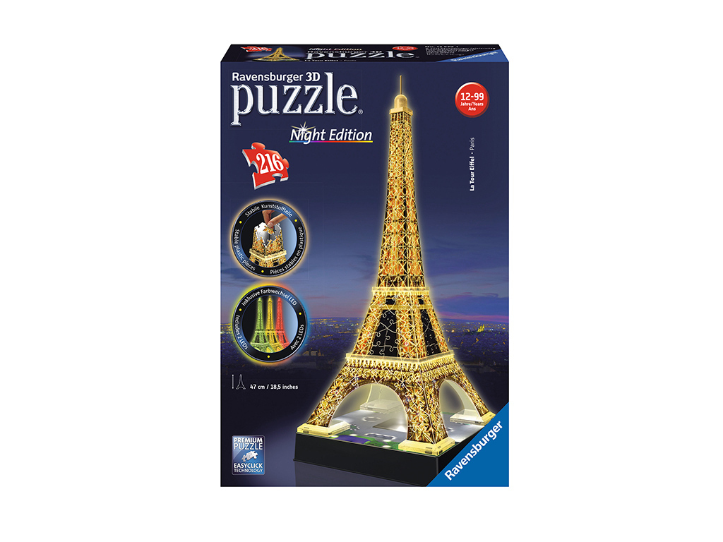 3D puzzle Eiffelova veža, Nočná edícia 216 dielikov