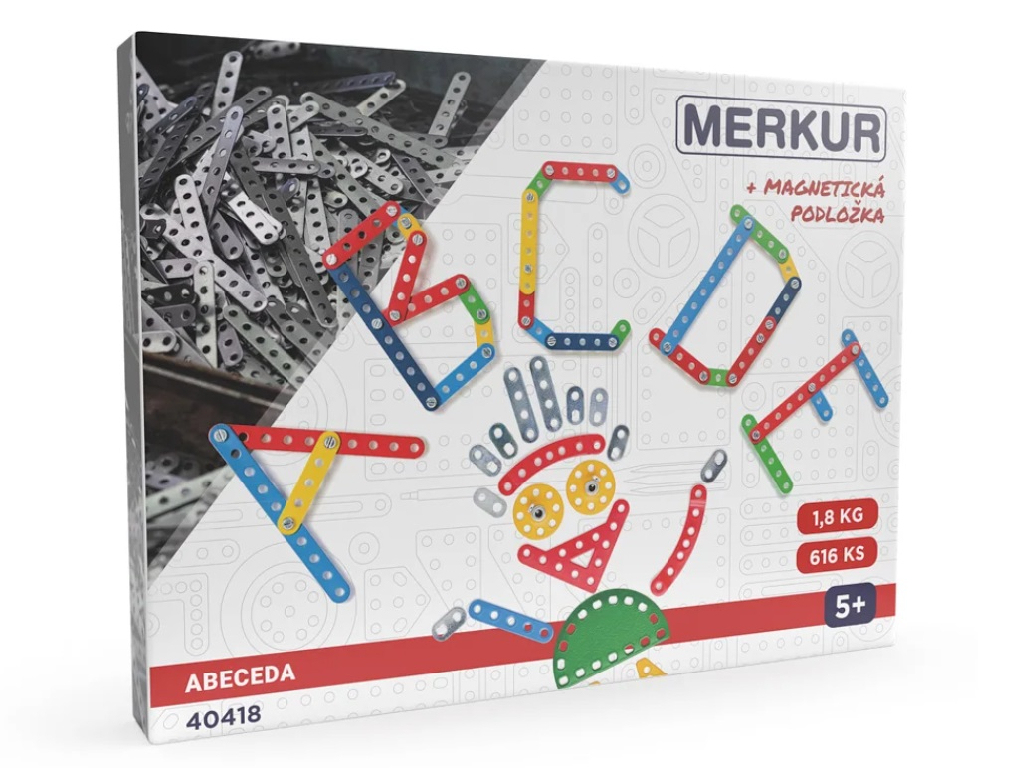 Merkur stavebnica abeceda s magnetickou podložkou, 616 dielov