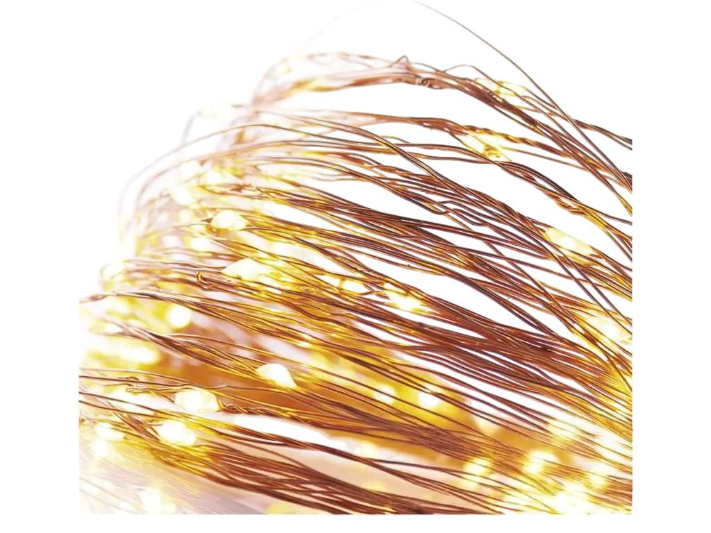 Reťaz vianočná nano LED, medená, vonkajšia i vnútorná, teplá biela, časovač, EMOS