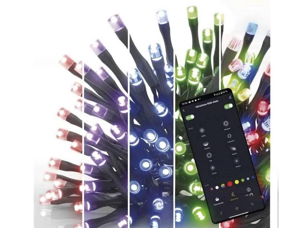 Reťaz vianočná GoSmart LED, vonkajšia aj vnútorná, RGB, programy, časovač, WiFi, EMOS