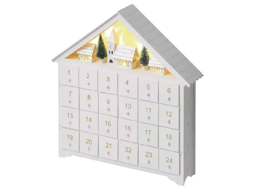 Kalendár adventný drevený LED, AA, vnútorný, teplá biela, časovač, EMOS