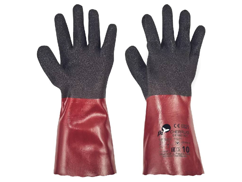 Rukavice PVC máčané v nitrile CHERRUG, CERVA