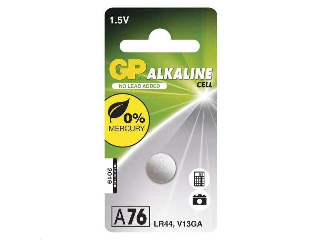 Alkalická gombíková batéria GP LR44 (A76, AG13)