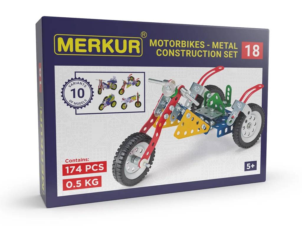 Merkur stavebnica - 018 Motocykle, 174 dielov, 10 modelov