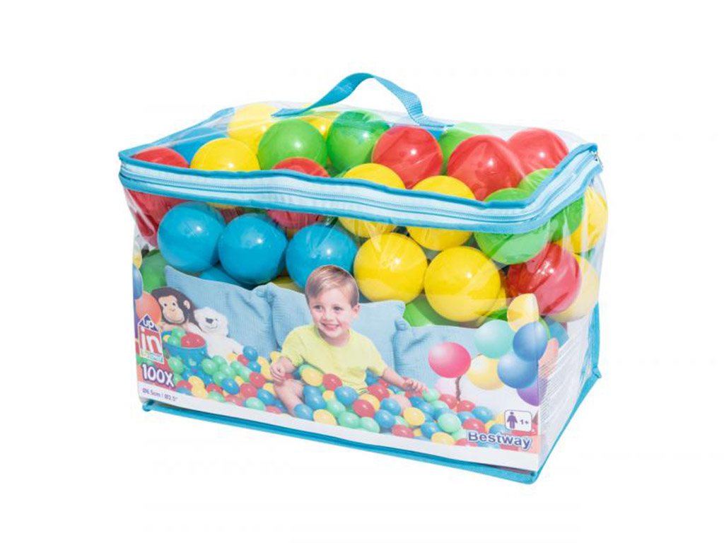 100 plastových farebných loptičiek v taške - priemer 6,5 cm