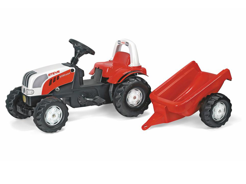 Šliapací traktor Rolly Kid Steyer s vlečkou-červený