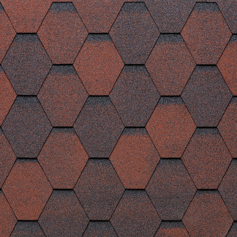 Asfaltový šindel ECO ROOF Hexagonal 509 Shaded Red na střeše