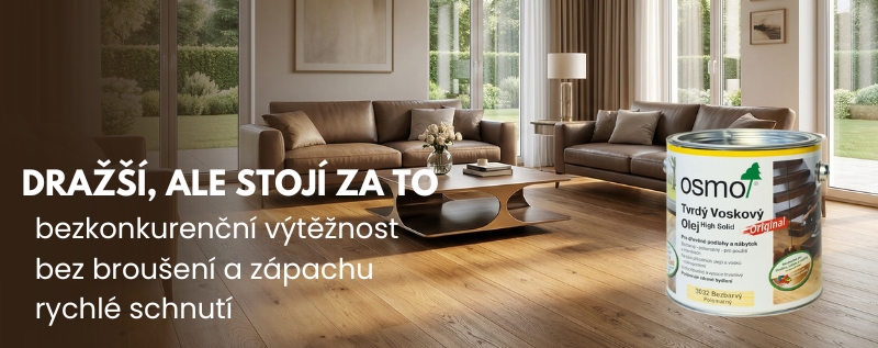 OSMO Tvrdý voskový olej Original 3032 – balení a aplikace na dřevěnou podlahu