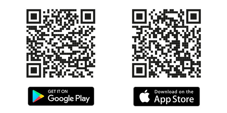 QR kódy pro stažení mobilní aplikace v Google Play a App Store
