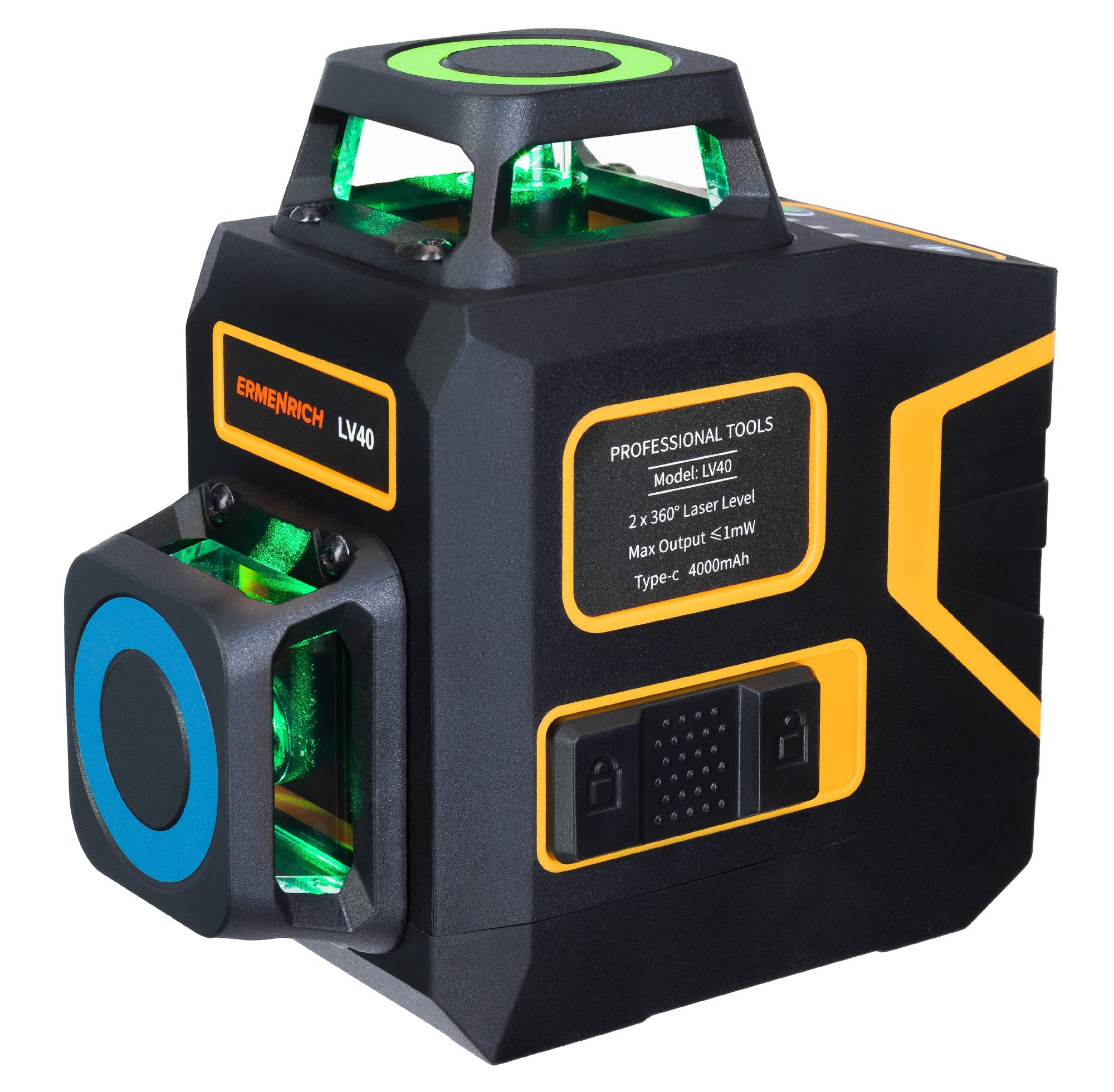 Křížový laser Ermenrich LV40 PRO se zeleným paprskem, dvěma 360° rovinami a 8 čarami