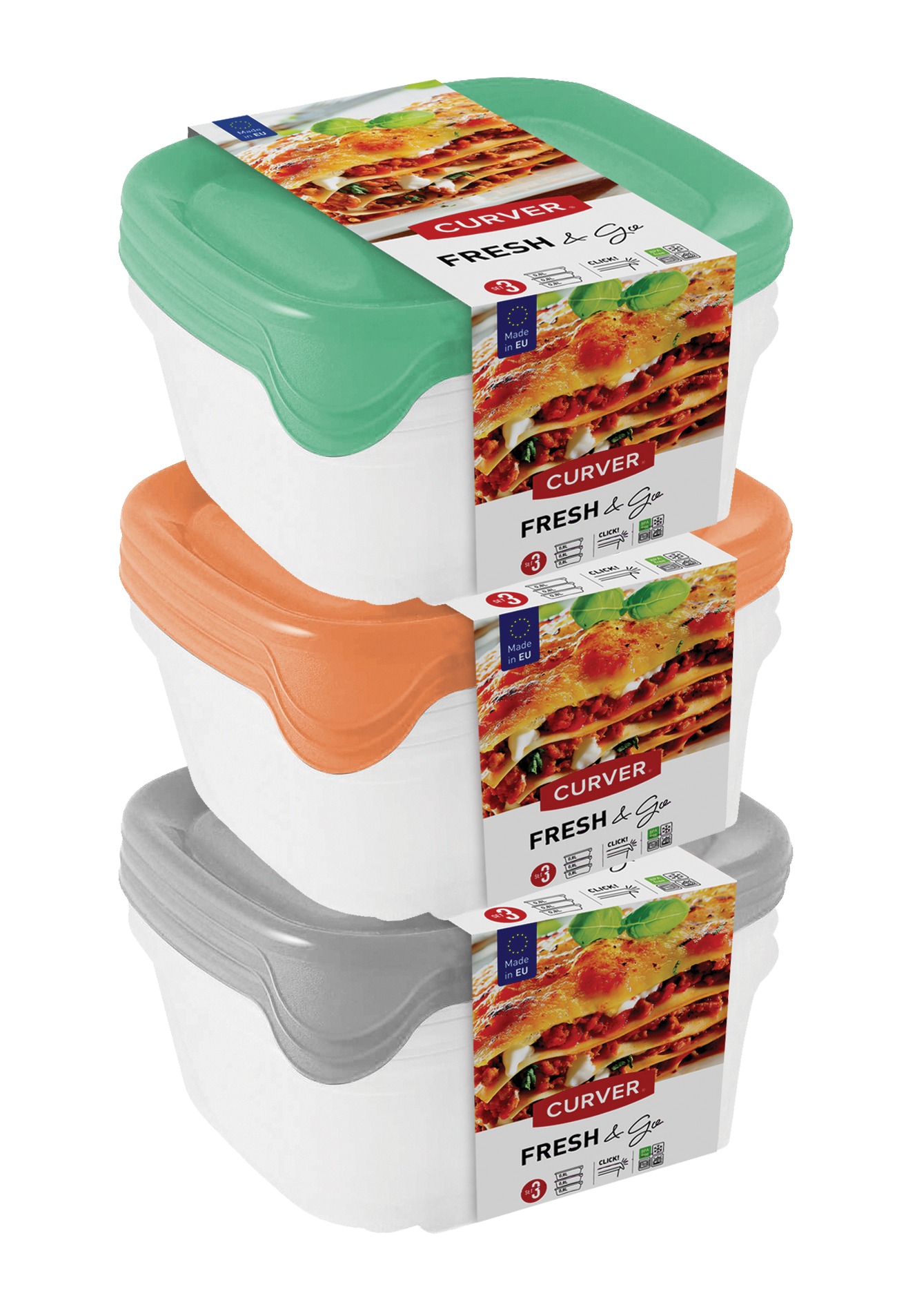 Ilustrační fotografie sady dóz Curver Fresh & Go 3 × 0,8 l