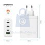 Síťová GaN nabíječka FIXED s 3xUSB-C a USB výstupem, podpora PD 3.0