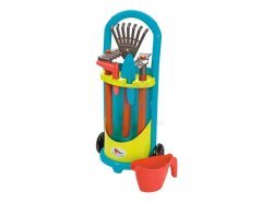 Dětský vozík se zahradním nářadím a konvičkou