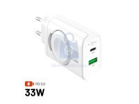 Síťová nabíječka FIXED Power Socket s USB-A a USB-C výstupem a vyklápěcí nabíječkou pro Apple Watch, 33W
