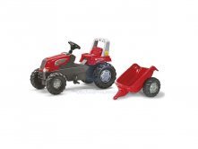 Šlapací traktor Rolly Juniors vlečkou červený akční