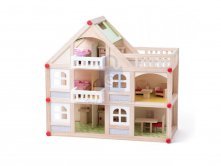 Dvoupatrový domeček s balkonem a příslušenstvím pro malé panenky
